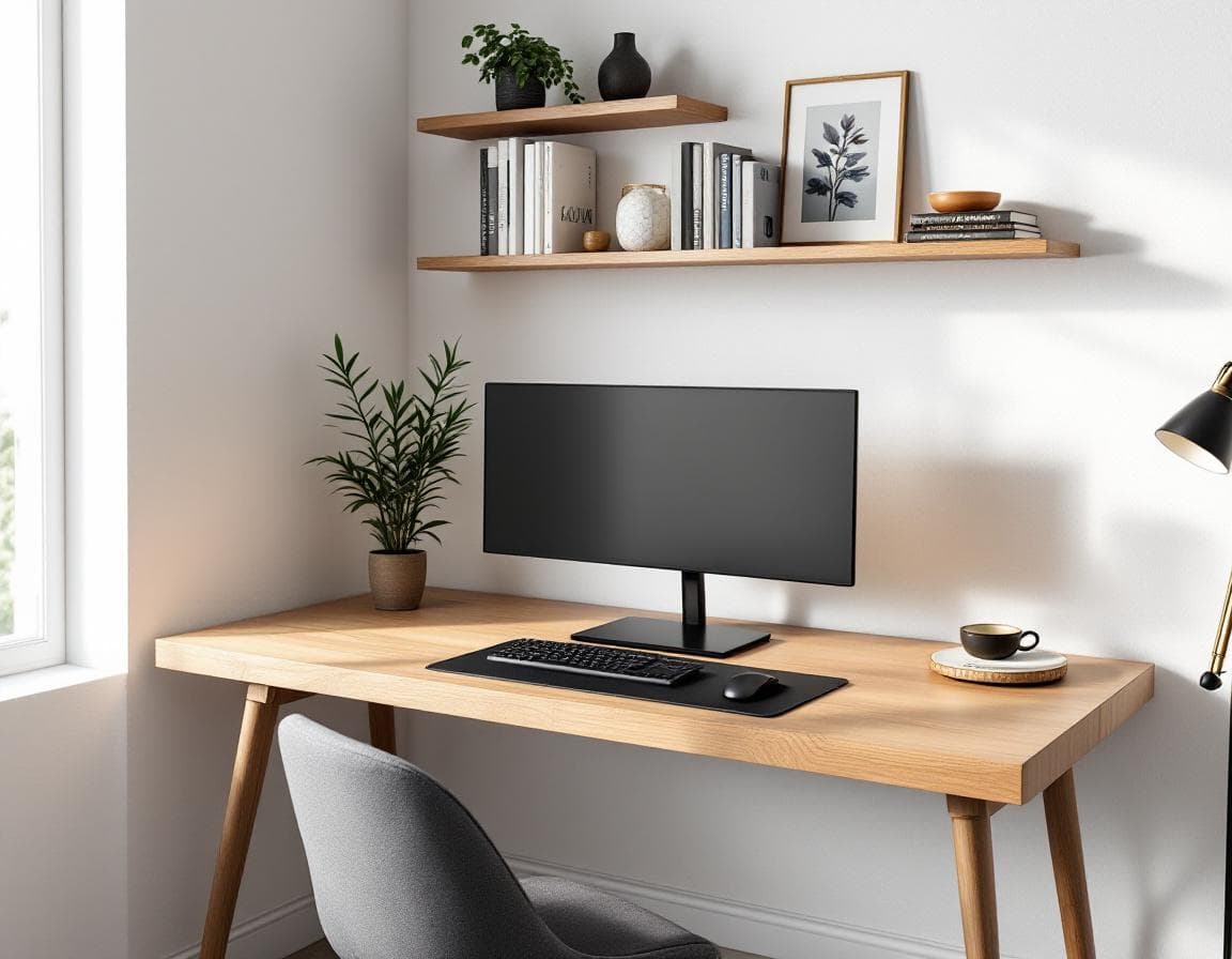 Organized home office with clear desk space