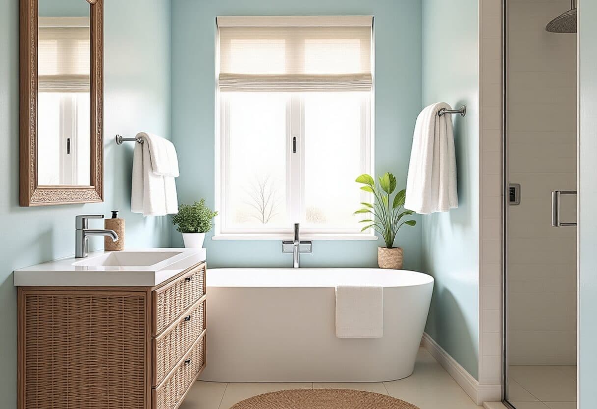 Coastal bathroom — AI interior design transformation by NeatPilot