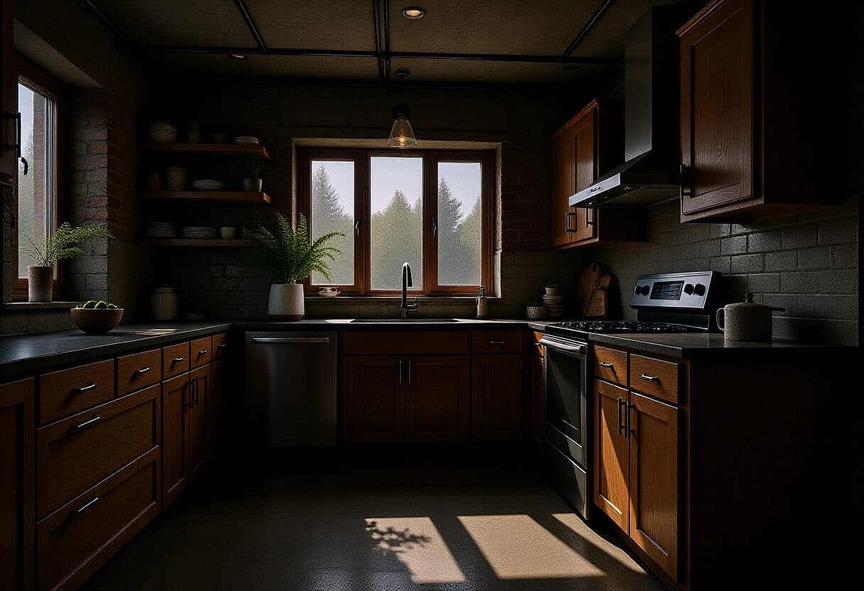 Industrial kitchen — AI interior design transformation by NeatPilot