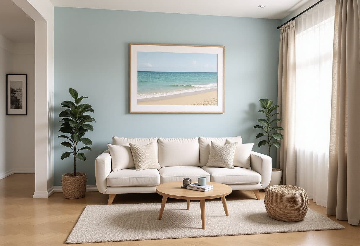 Coastal living room — AI interior design transformation by NeatPilot