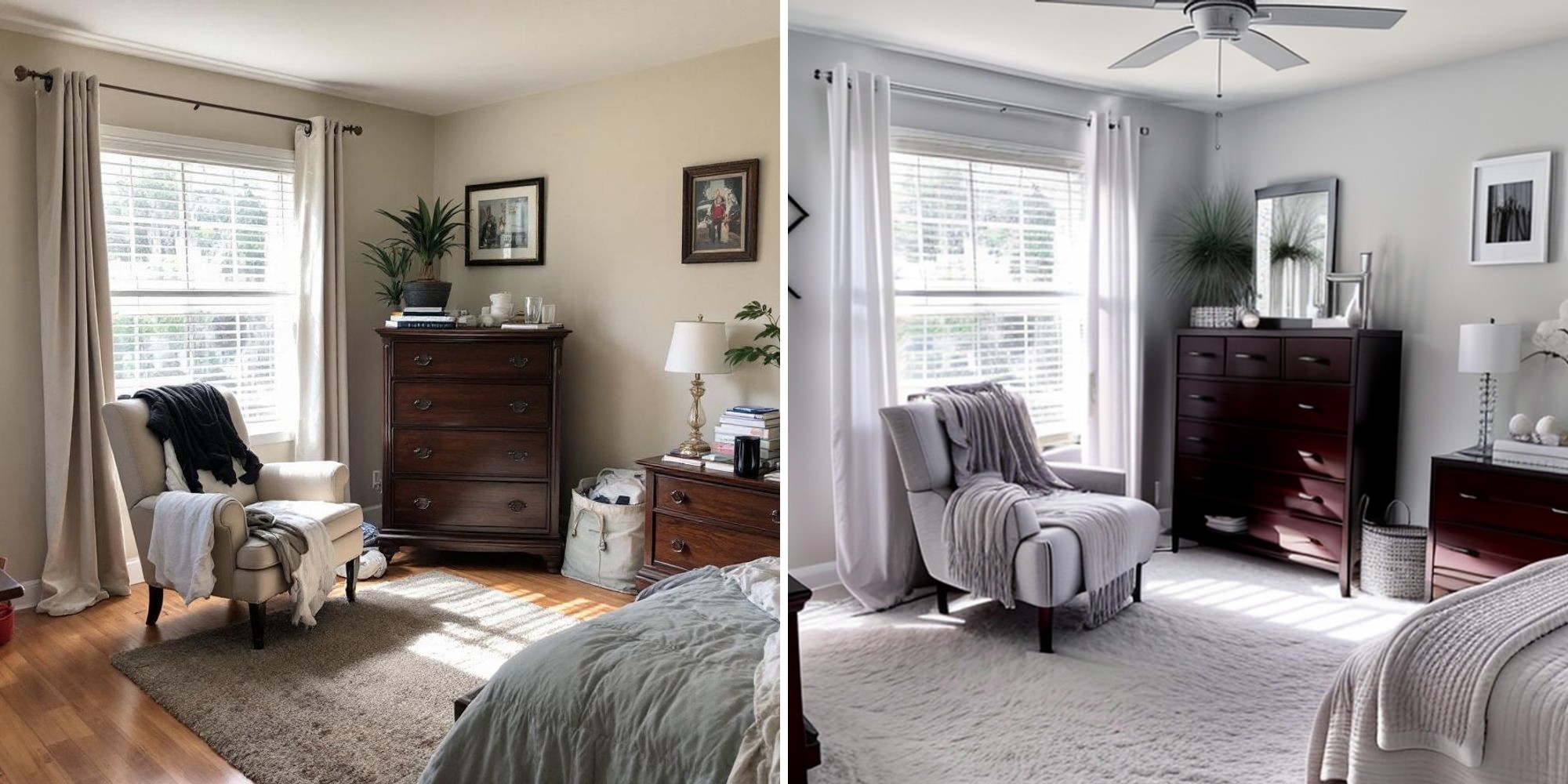 Before and after bedroom comparison