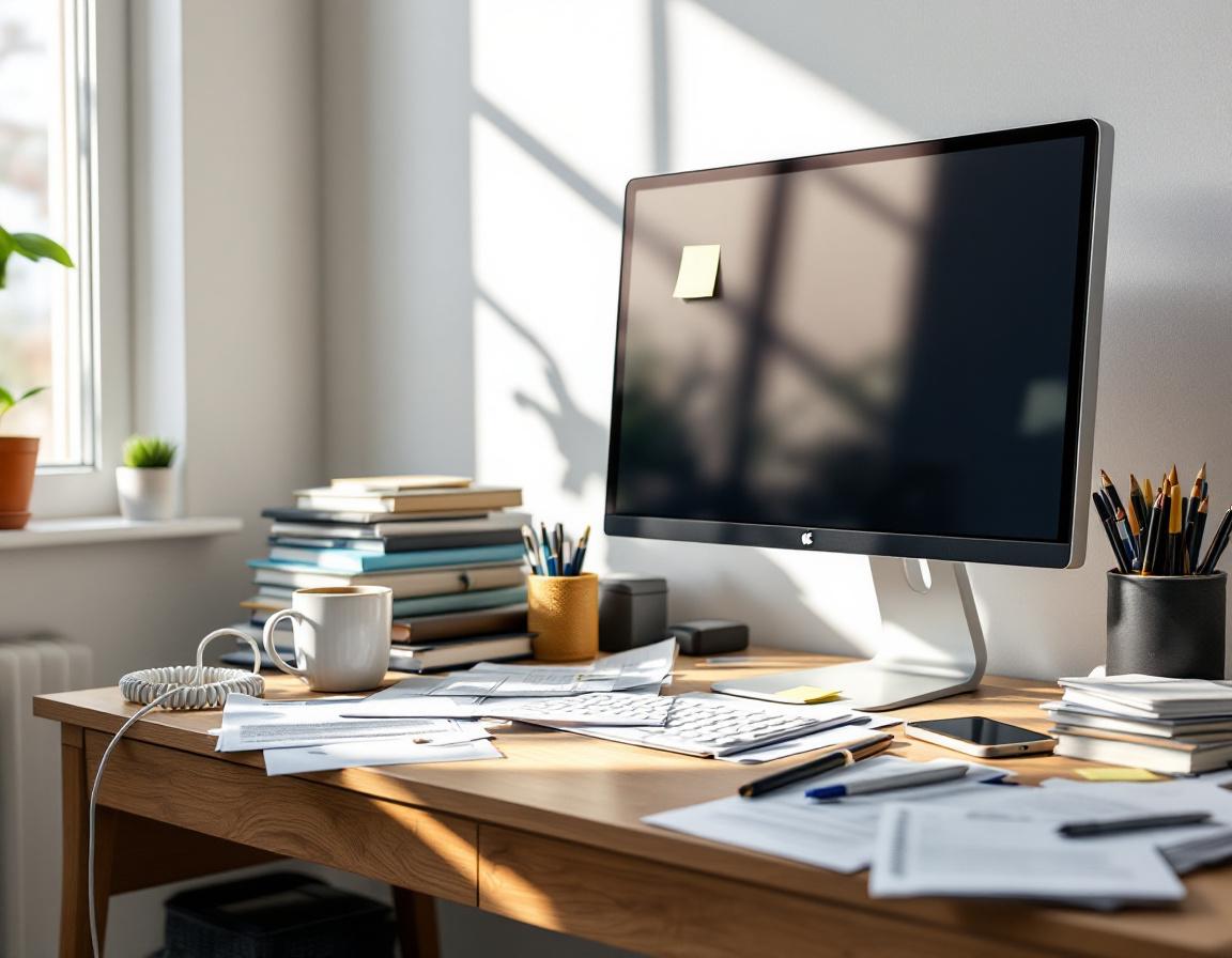 Cluttered home office before transformation