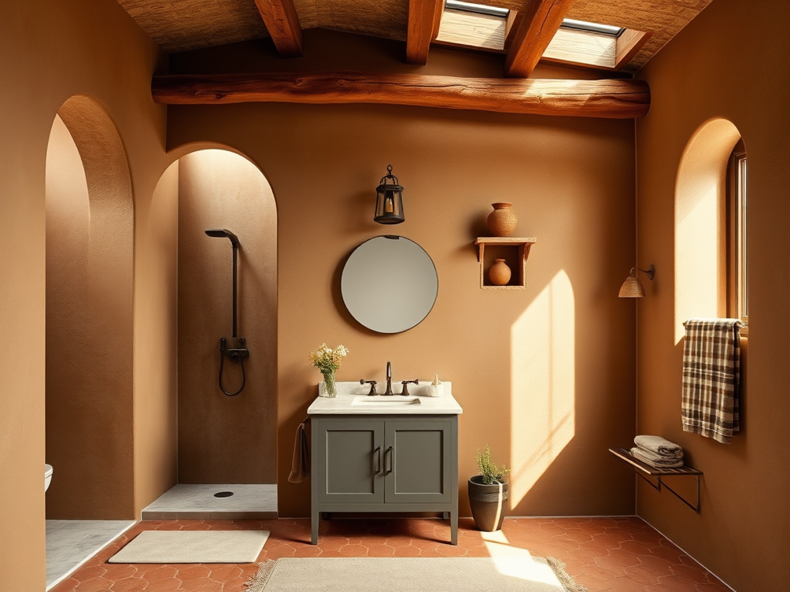 Southwest Pottery Mediterranean bath with terracotta and Raindance